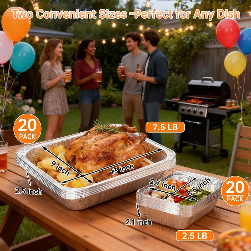 WEPSEN 40 Pack Aluminum Pans with Lids,20 Large 9x13" Aluminum Pans Disposable (10 Heavy Duty Lids) & 20 Medium 8.5x6" Foil Pans (20 Foil Covers), Aluminum Trays With Lids for Baking, Meal Prep, Takeout - Image 5